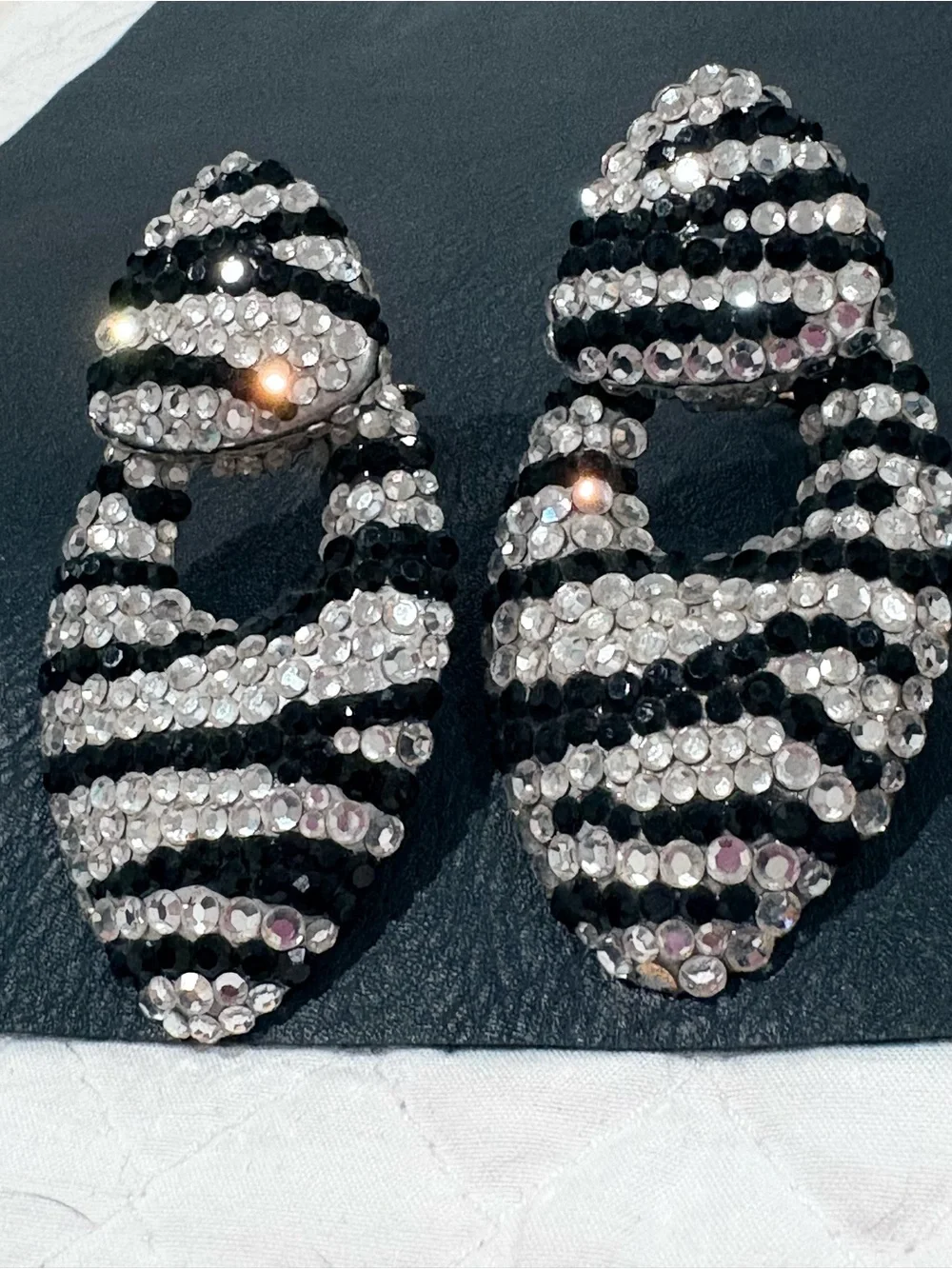 Vintage Bellini Black and White Swarovski Crystal Clip Earrings